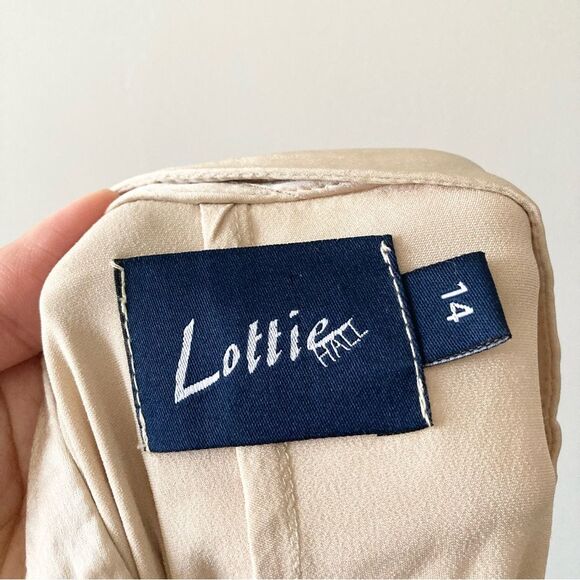 Lottie Hall Cream Black Silk Embroidered Faux Wrap Dress 14 - Picture 2 of 8